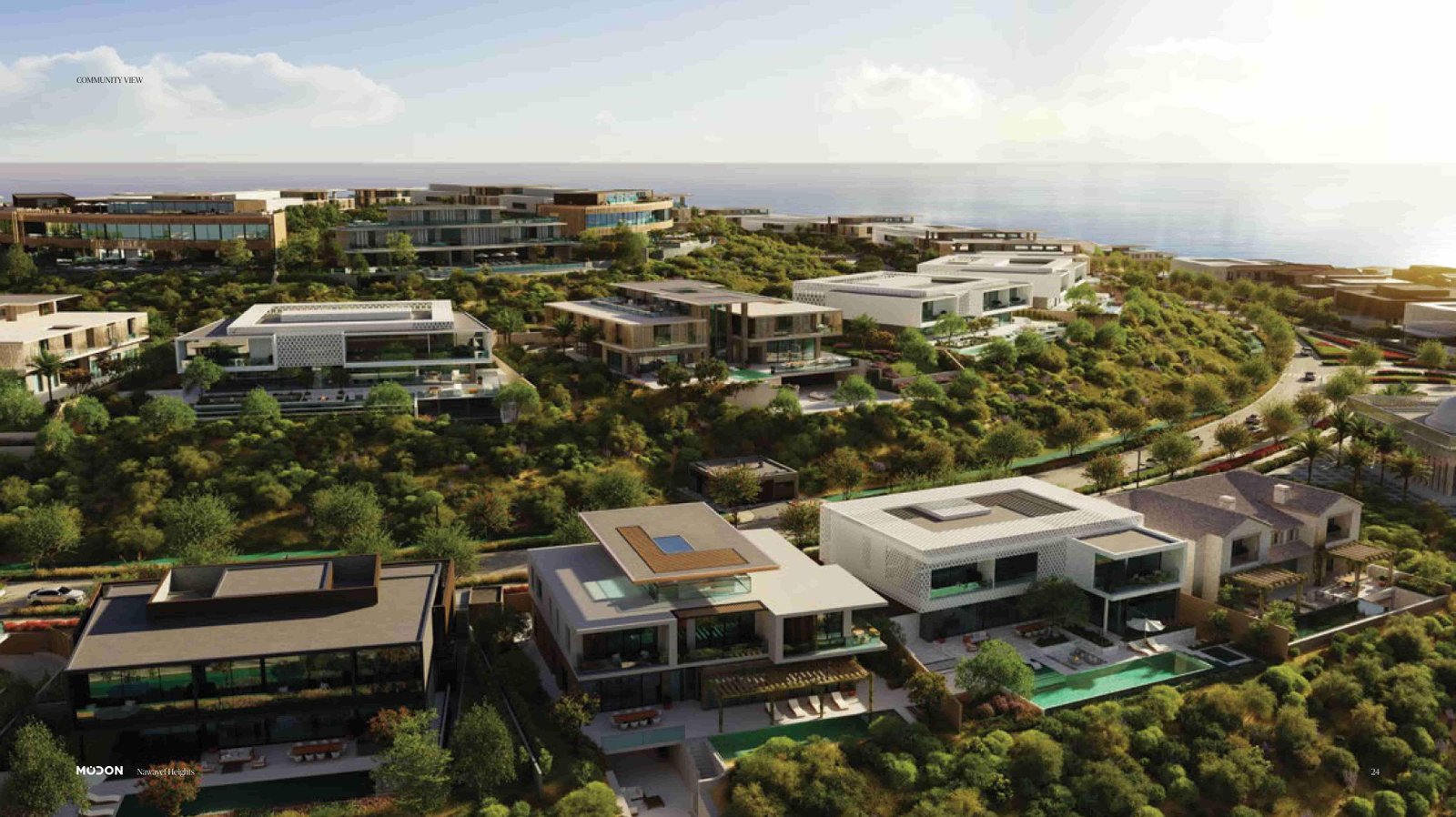 Luxury hillside lifestyle at Hudayriyat Hill with landscaped parks, cycling tracks, and wellness spaces